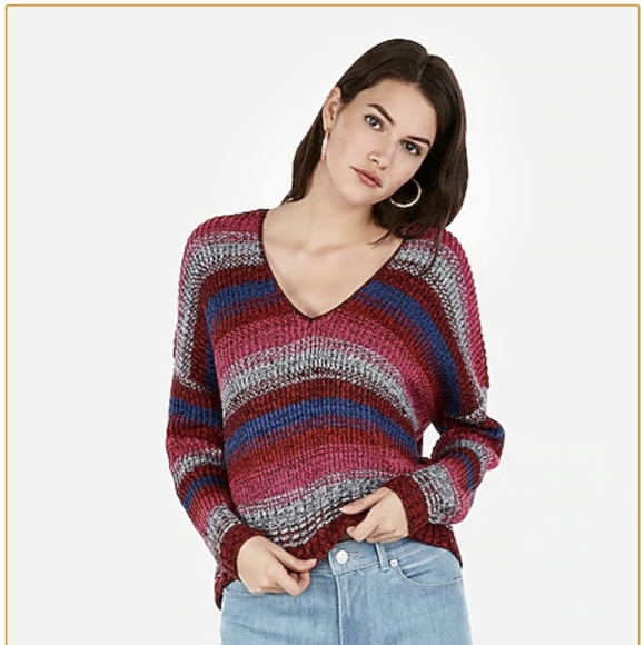 Express Tops - EXPRESS Striped Split Back V-Neck Sweater Size M